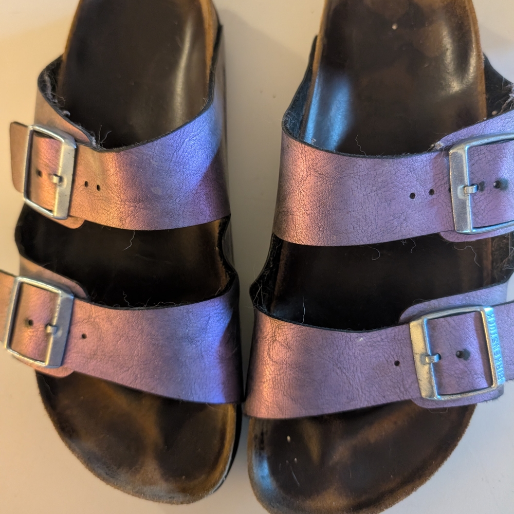 Birkenstock Arizona Metallic Purple Double Strap Sandals - Size 41 (10 In Women)